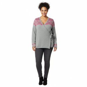Ellos Womens Gray Pink Wrap Knit Sweater Plus Size 1X 22/24 Fall Winter Casual